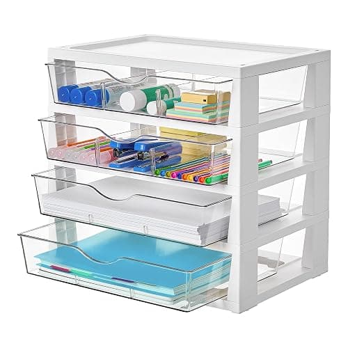 Vtopmart Clear Desk Organizer, 4-Tier Assemble Desktop File Organizer with Drawers, Office Desk Organization for Office Supplies - Image 1