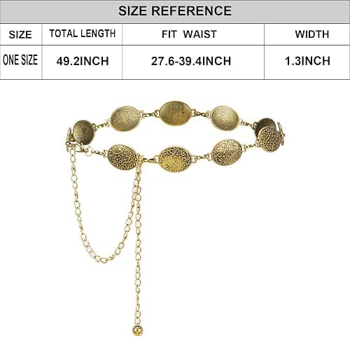 ILuvatar Waist Chain Women's Metal Dress With Sweater Gold Retro Turquoise Stone Punk Belt Concho Western Belts thumbnail 2