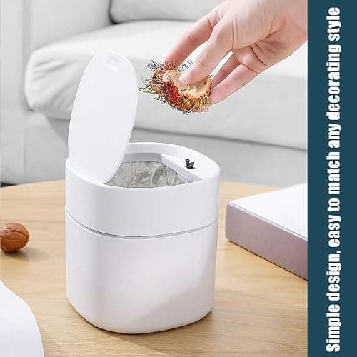 Mini Desk Trash Can with Lid with Trash Bags 180 pcs Press-Top 0.5 Gallon Tiny Countertop Waste Basket Small Table Top Plastic Covered Garbage Bin for Desk Top thumbnail 6