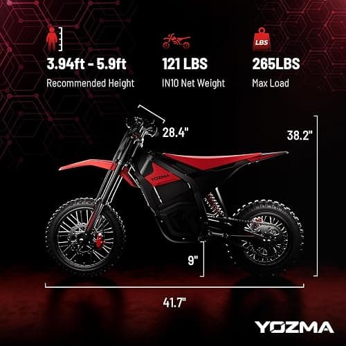 Yozma IN10 Electric Dirt Bike, 2600W 40MPH Electric-Motorcycle with 48V/23AH Battery Ebike, Full Hydraulic Brakes and Suspensions Mountain Off-Road E Dirt Bike, for Teens & Adults thumbnail 3
