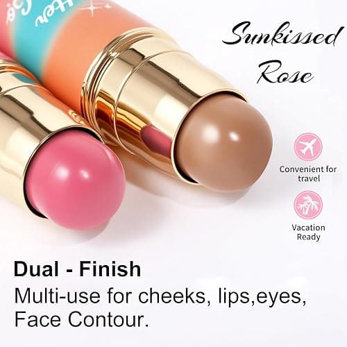 Dual-Ended Blush and Bronzer Stick – 2-in-1 Creamy Face Cheeks Contour Makeup, Smooth Hydrating Formula, Buildable Color for Natural Radiant Glow Beauty For Women (Sunkissed Rose) thumbnail 2