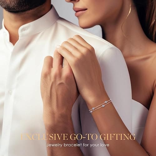 LOUISA SECRET Birthstone Bracelets for Women, 925 Sterling Silver Charm Link Double Strand Bracelet, Birthday Anniversary Christmas Jewelry Gifts for Wife Girlfriend Mother her… thumbnail 4