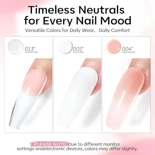 Modelones Poly Gel Nail Kit 3 Colors Clear White Apricot with Slip Solution Dual Nail Forms Top Base Coat Extension Builder Gel Enhancement Professional Starter Kit DIY Nail Art Salon Use thumbnail 3