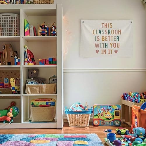 QROZIAR Boho Classroom Decor for Teacher, Cute Neutral Classroom Must Haves Wall Decor, Welcome Sign Canvas Banner Wall Hanging Banner Flag, Back To School Wall Flags for Nursery Classroom Teacher, This Classroom Is Better With You In It 30x20 inchs thumbnail 5
