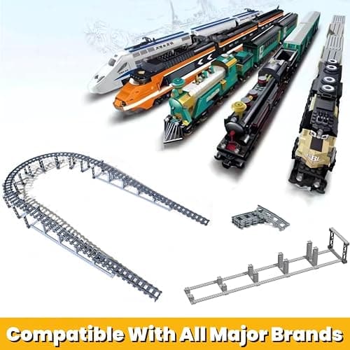 Finger Rock City Train Tracks Building Block Set, 212 Pcs Flexible Rails Train Track Railroad Expansion Accessory Set, Uphill and Downhill, Straight Curved Tracks thumbnail 6