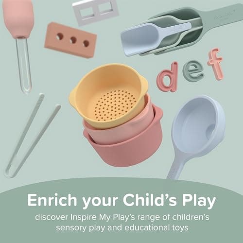 Inspire My Play - 3 x Nesting Bowls and Sieve - Perfect for Sensory PlayTray - Sensory Bin Accessories - Special Education Classroom Supplies - Montessori Education Toys - Coral thumbnail 6