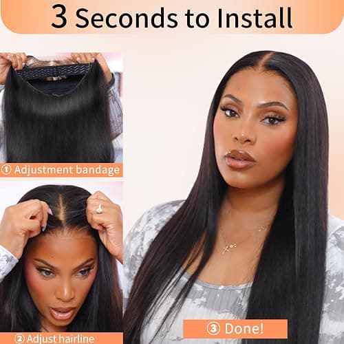 Oxeyegirl 20 Zoll 9 x 6 Straight 200% Density Wear and Go Glueless Wig Echthaar Perücke HD Lace Front Wig Human Hair Wigs For Black Women Perücken Echthaar Damen No Glue Pre Plucked Pre Cut(51cm) thumbnail 3