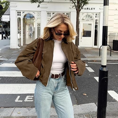 kipfall Womens Faux Suede Jackets Fall Fashion Outfits Coat Winter Clothes Open Front Cropped Jacket thumbnail 2