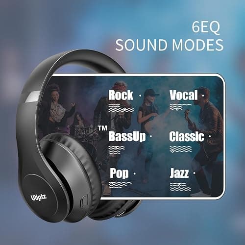 Uliptz Bluetooth Headphones Over Ear, Wireless HiFi Stereo Foldable Headset | 65H Playtime, Bluetooth 6.0, 6 EQ Modes, Built-in Mic, Deep Bass Stereo, Lightweight Design for Home, Office, Travel & PC thumbnail 2