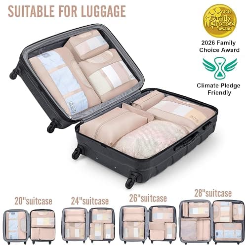 Veken 8 Set Packing Cubes for Travel Essentials,Anti-Wrinkle Buckled Suitcase Organizer for Shoe & Toiletry Bag,Carry On Luggage Bag with 99+ Count Mesh Holes for Airplane & College Dorm Accessories thumbnail 7
