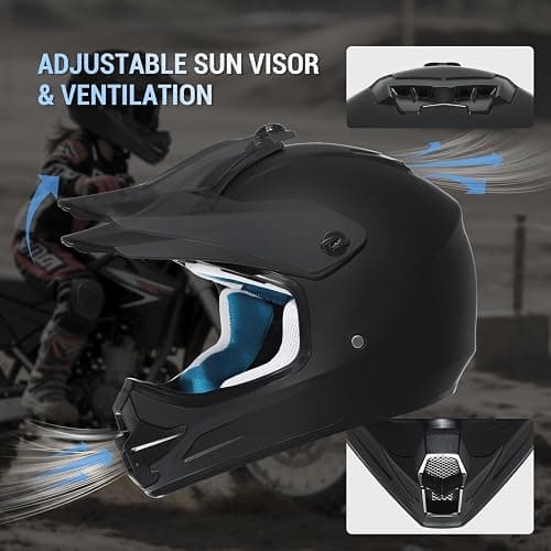 ROOZO Youth Dirt Bike Helmet DOT Certified - Full Face Motorcycle Helmet for Off-Road, ATV, Street Riding, Includes Adjustable Goggles & Protective Gloves thumbnail 3