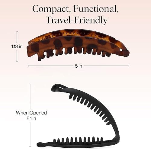 Kitsch Banana Clips For Women - Retro 80’s Style Hair Clips | Secure & Durable No Crease, Cute Claw Clips for Styling, Ponytails & Updos | Ideal Gifts for Women - Black & Tort Hair Accessories, 2pcs thumbnail 5