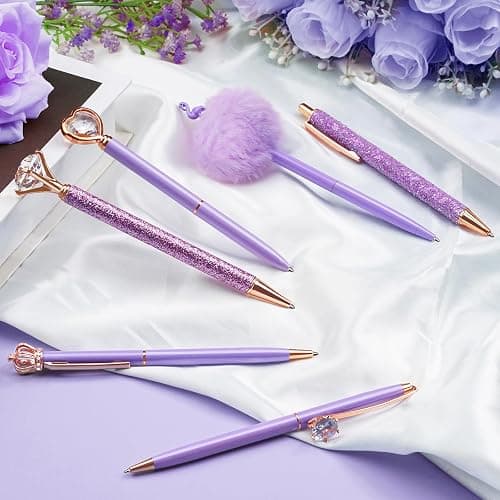 WEMATE 8Pcs Ballpoint Pens Set Purple Pens Set Purple Ballpoint Pen Bling in Black & Blue Ink Metal Crystal Diamond Pen for Journaling Glitter Fancy Pens Gifts for Women Wedding Office thumbnail 7