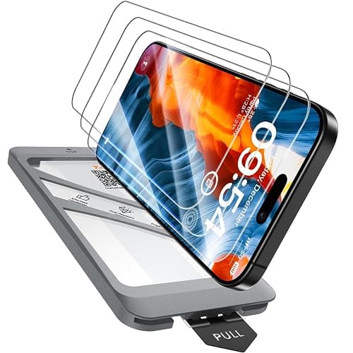 TAURI 4 in 1 for iPhone 15 Pro Max Screen Protector | 1 Dust Free Easy Installation Tool + 3 Pack Tempered Glass Film, 9H Hardness Bubble Free HD Screen Protector for 15 ProMax - Image 1