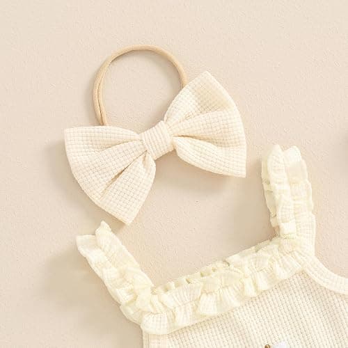 Kavousa Newborn Baby Girl Summer Clothes Floral Embroidery Hater Romper Bloomers Shorts Set Headband Cute Baby Girl Outfit thumbnail 4