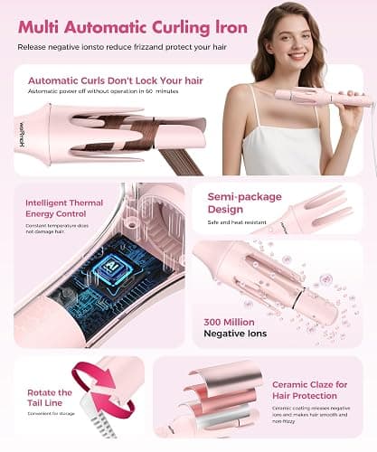 HarrFlow Automatic Hair Curler for Women 7 in 1 Curling Iron & Hair Straightener Brush with 3 Heat Settings, Timer, 300M Negative Ions & Dual Voltage for Frizz-Free Curls at Home & Travel thumbnail 3