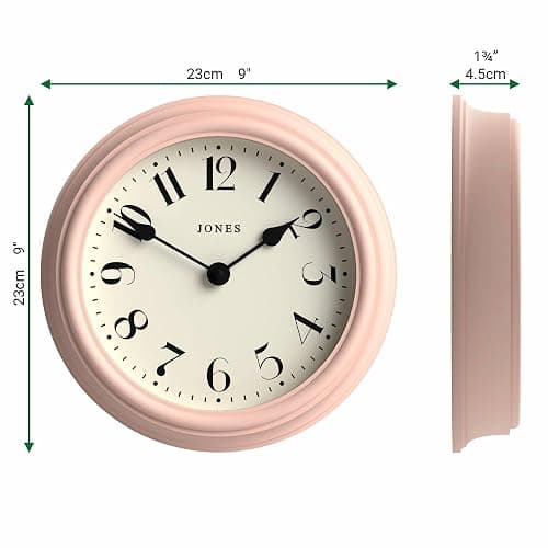 JONES CLOCKS® Frieze Wall Clock | Small Elegant Classic Round Clock | 23cm | Pink | Pretty Design Ideal for The Kitchen, Living Room, Bedroom, Large or Small Spaces thumbnail 3