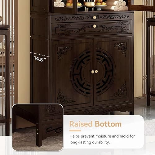 YKLYTBD Bamboo Home Altar Table Cabinet with Acrylic Dustproof Doors, Pull-Out Worship Platform & Storage Shelves, Multi-Tier Buddhist Butsudan Shrine for Meditation Room, Oriental Zen Style thumbnail 7