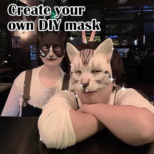 SENONAPO 36 Pcs DIY Therian Mask Kit Blank Cat Mask with Felt Fabric Sheet Plush Faux Fur Eye Mesh for Therian Gear Party Cosplay Supplies thumbnail 6