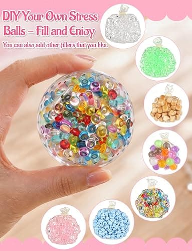 43 Pcs DIY Stress Ball Making Kit with Filler | 16 Transparent TPR Skins, 10.56 oz Fillers, Air Pump, Expander Tool, Cable Tie, Create Anxiety Relief Toys thumbnail 3