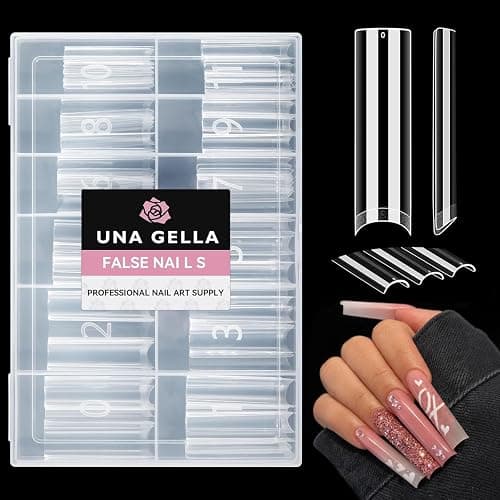 UNA GELLA Nail Tips Square XXL Tips 120 PCS No C Curve Gel Tips Extra Long Square Straight Nails Half Fake Nail Tips No Trace for Acrylic Nails Tips for Home DIY with Box - Image 1
