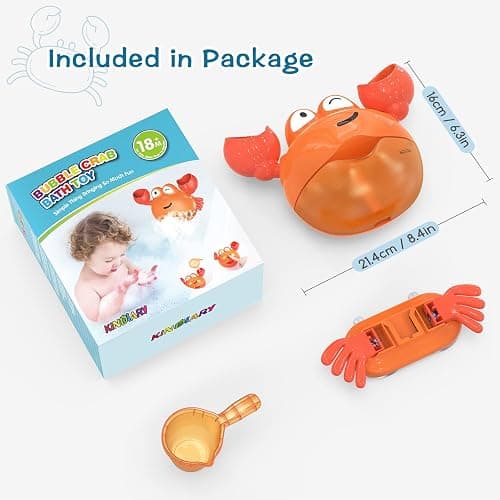 KINDIARY Bath Toy, Crab Bath Bubble Maker for Baby, Toddlers 1-3, Infants, Kids, Automatic Bubbles Machine Blower for Bathtub, Battery Operated thumbnail 2