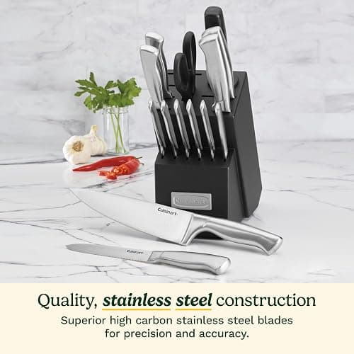 Cuisinart Stainless Steel Hollow Handle 15-Piece Cutlery Block Set, Kitchen Knife Set with Steel Blades for Precise Cutting, Durable Knives with Ergonomic Handles, C77SS-15PK thumbnail 3