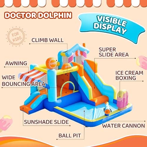 Doctor Dolphin Inflatable Bounce House with Slide and Blower for Kids, Double Slide Jumping Inflatable Bouncer Blow Up Bouncy Castle with Ball Pit for Indoors and Outdoors thumbnail 4