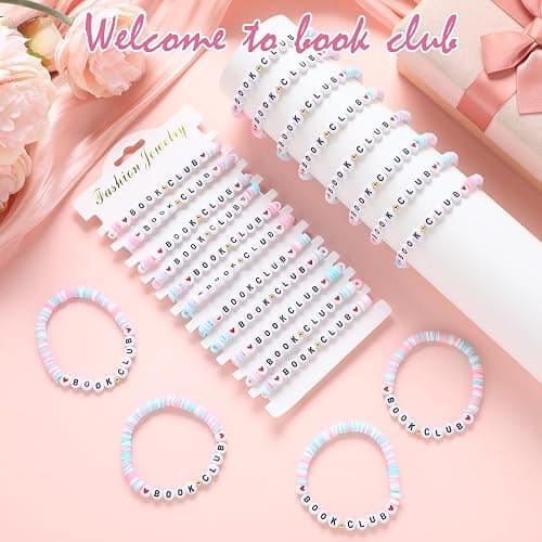 Tondiamo 24 Pack Book Club Gifts for Women Polymer Clay Beaded Book Lovers Bracelet Bulk Stretch Bracelet Librarian Readers Gifts Charm Jewelry Party Favor Library Week Supplies(Rainbow Colors) thumbnail 3