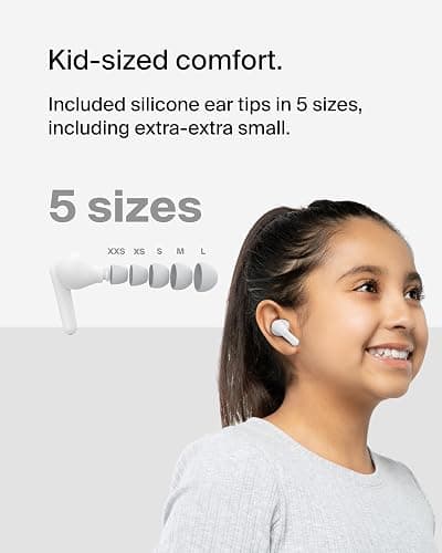 Belkin SoundForm Nano 2 Bluetooth Earbuds for Kids with Built-in Microphone, 28H Battery Life, Safe 85dB Volume, IPX5 Water Resistance - Kids Bluetooth Earbuds for iPhone,iPad,Galaxy,& More -White thumbnail 4