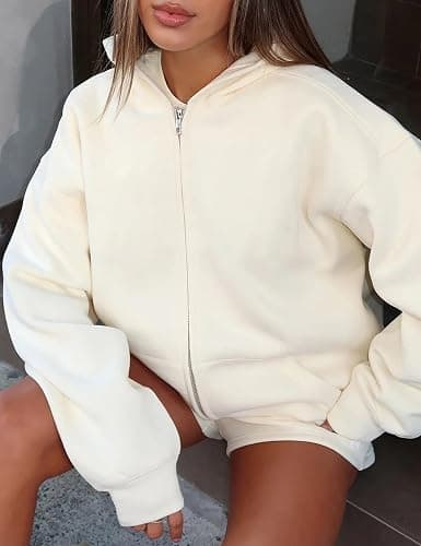 JEIBKOUY Oversized Zip Up Hoodie for Women Fleece Long Sleeve Hooded Sweatshirts Cute Y2k Jackets Casual Fall Winter Clothes thumbnail 5