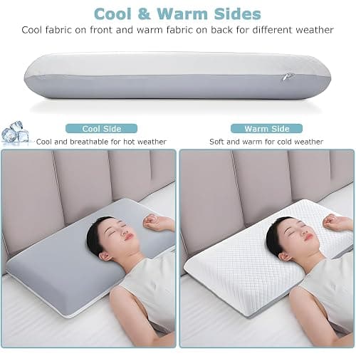 Syekcl Memory Foam Pillow Queen Size, Cooling Orthopedic Bed Pillow for Sleeping – Medium Firm Neck & Shoulder Support, Double-Sided Design for All Seasons, Washable Cover (White & Gray) thumbnail 3