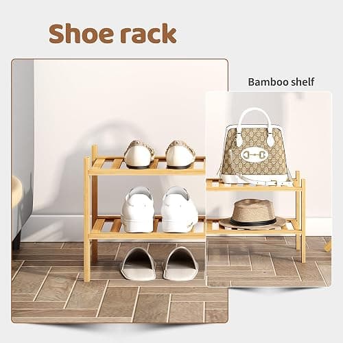FILWH Bamboo Shoe Rack Stackable Shoe Shelf Storage Organizer for Unit Entryway Hallway and Closet Sturdy Freestanding Shoe Shelf (Natural, 2-Tier/27 * 11 * 12.6IN) thumbnail 4