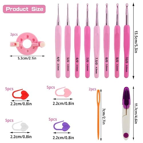AEXHOT 34PCS Crochet Hooks Set, 8 sizes 2.5-6 mm High-Quality Pink Gradient Aluminum Ergonomic Soft Handle Crochet with Case and Crochet Kit for Beginners Adults for Arthritic Hands Crochet Needle Set thumbnail 3