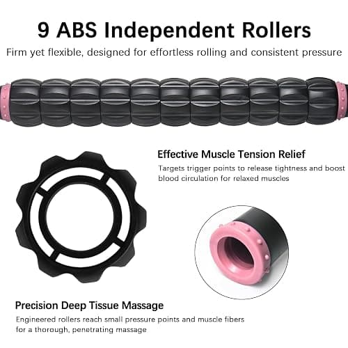MZDXJ Muscle Roller Stick for Athletes - Deep Tissue Fascia Blaster & Roller Massager for Myofascial Pain Relief - Handheld Physical Therapy & Recovery Tool​(Pink black-18 inch) thumbnail 3