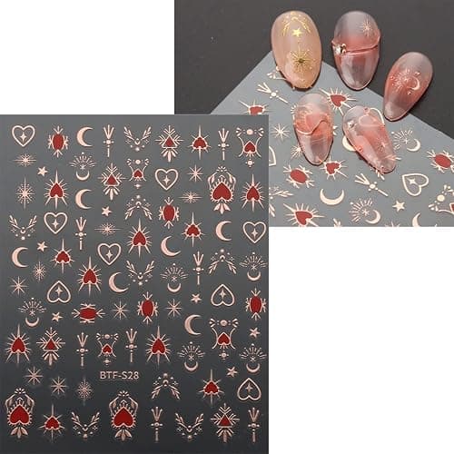 JMEOWIO 9 Sheets Moon Star Nail Art Stickers Decals Self-Adhesive Pegatinas Uñas Sun Nail Supplies Nail Art Design Decoration Accessories thumbnail 5
