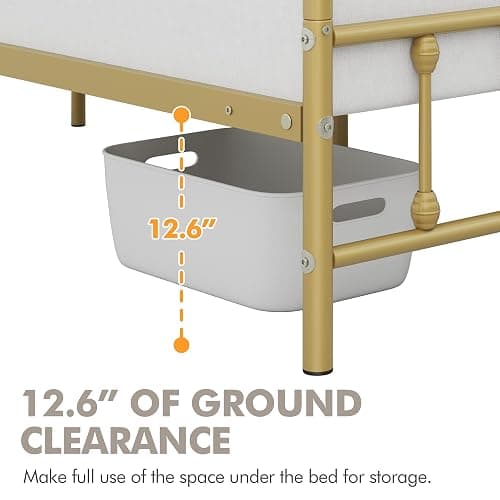 Yaheetech 2Pcs Twin Size Metal Platform Bed Frame with Victorian Style Iron-Art Headboard/Footboard/Under Bed Storage/No Box Spring Needed Antique Gold - Twin - Antique Gold thumbnail 9