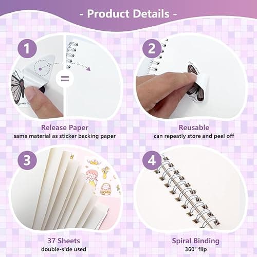 KPOONI Reusable Sticker Book Collecting Album Sticker Storage Book for Adults 37 Sheets Release Paper Sticker Collection Book A5 Size Cute Sticker Keeper Holder (Pastel Wave) thumbnail 4