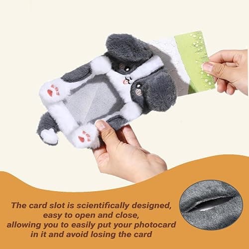 2PCS Cute Plush Photocard Holder with Keychain, Cartoon Animal Photo Sleeve ID Bank Badge Holder, Soft Idol Photo Protective Cover for Fans School Office, Best Christmas Birthday Gift thumbnail 4
