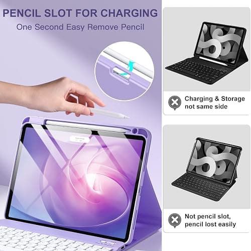 Harvopu Keyboard Case Compatible with iPad Air 11-inch/Air 5th 4th Generation Case with Keyboard-Backlit Detachable, Folio Cover with Pencil Holder for Air 11" M3/M2 (2025/2024), Air 5/Air 4 (Purple) thumbnail 7