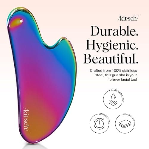 Kitsch Stainless Steel Gua Sha Facial Tools - Lymphatic Drainage Massager for Face & Chin, Jawline Shaper, Double Chin Reducer, Guasha Tool for Face Massager, Skin Care Tools - Irridescent thumbnail 2