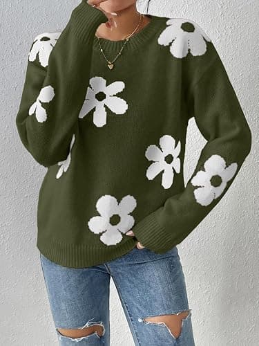 Libsorge Womens Oversized Cute Flower Sweater Fall 2025 Trendy Vintage Y2k Floral Knit Crewneck Long Sleeve Pullover Tops thumbnail 5