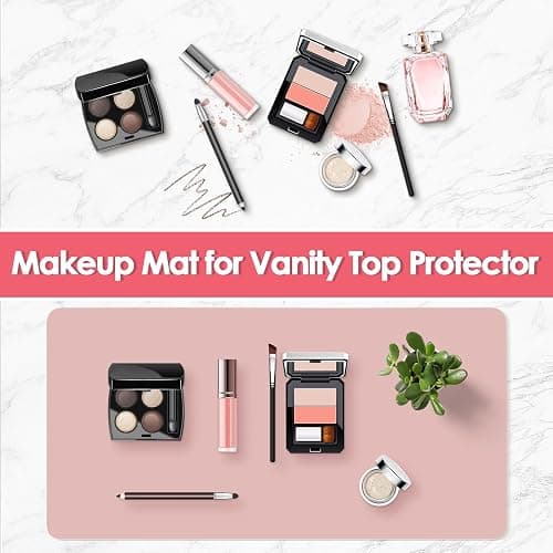 Makeup Mat for Vanity to Protect Desk Top 19.7 x 11.8 in, Dual-Sided Makeup Mat, Easy to Clean Desk Pad - Waterproof and Oilproof Vanity Accessories (Pink and Silver) thumbnail 2