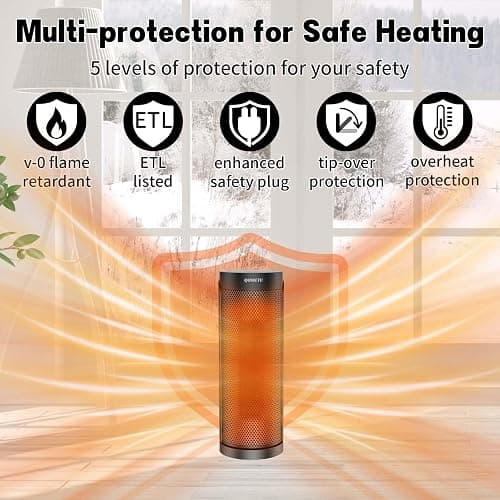 Portable Space Heater for Indoor Use with Remote - QOWETU 70° Oscillating Electric Heater, 17 Inchs, 12H Timer, 1500W Quiet PTC Ceramic Heating with Thermostat, Fast Safety Heat for Home, Bedroom thumbnail 4
