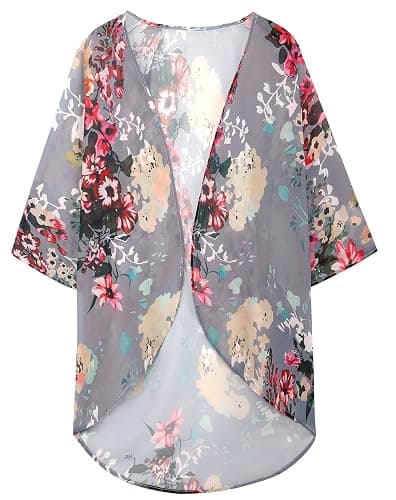 Women's Floral Print Puff Sleeve Kimono Cardigan Loose Cover Up Casual Blouse Tops 2026 thumbnail 7