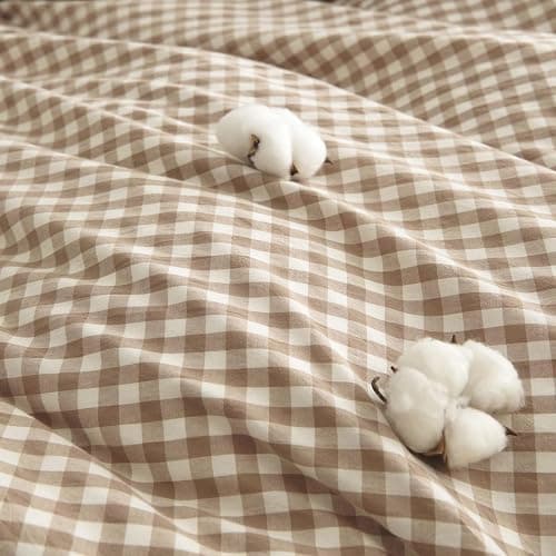 Nayoroom Gingham Duvet Cover Queen Size 100% Washed Cotton Brown Tan Plaid Checkered Comforter Cover 3 Pcs Soft Breathable Grid Farmhouse Dorm Bedding Set for All Seasons thumbnail 5