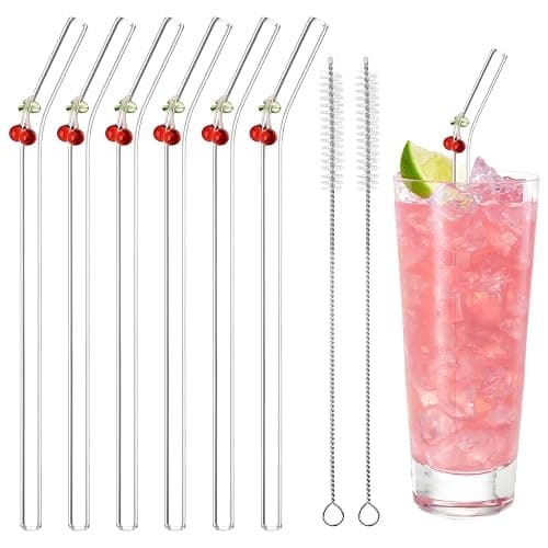 Glass Straws, Reusable 6pcs Bent Drinking Straws With 2 Cleaning Brushes - Clear for Smoothie, Milk, Coffee, Cocktail, Water, Juice - Image 1
