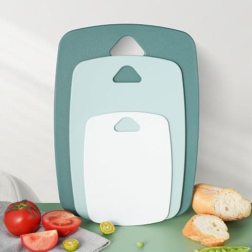 Chopping Board Set with 3 Size (L, M, S), BPA Free Plastic Cutting Boards for Kitchens, Dishwasher Safe with Non-Slip Feet, Drip Juice Groove, Easy Grip Handle - Green thumbnail 7