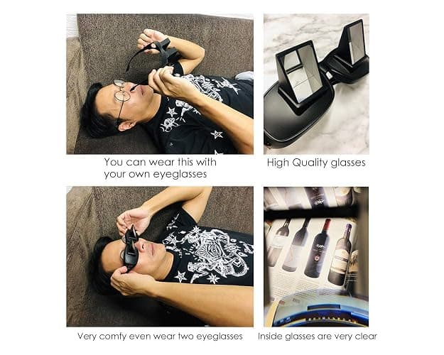 DS. DISTINCTIVE STYLE Lazy Readers Glasses Prism Glasses Lying Down Bed Horizontal Watching TV Reading Spectacles Horizontal Glasses - Black thumbnail 3