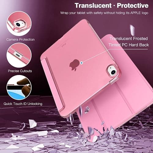 TiMOVO Case for iPad (A16) 11th Generation 11 Inch 2025/iPad 10th Generation 10.9 Inch 2022, Slim Stand Cover with Hard Translucent Back, Support Touch ID, Auto Wake/Sleep, Nosegay Pink thumbnail 4